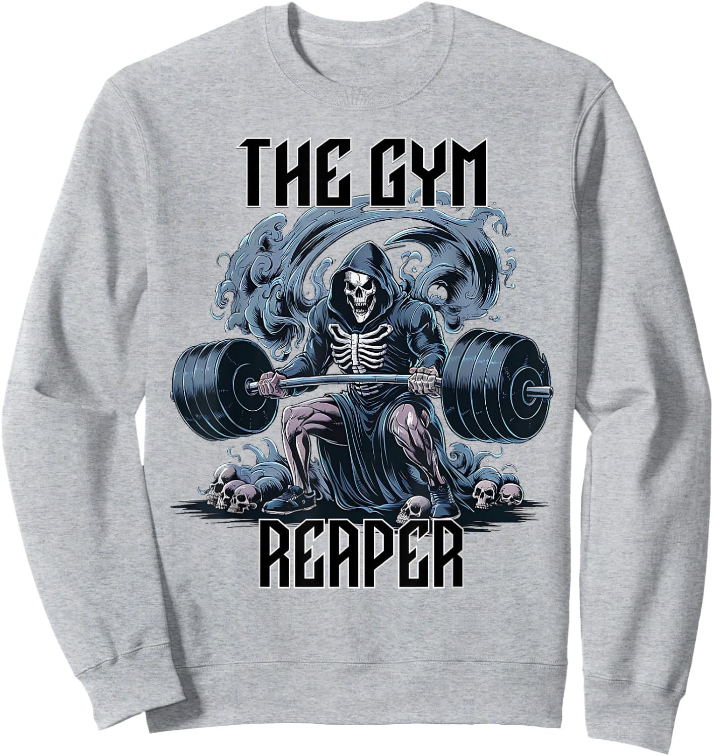 The Gym Reaper Death Skeleton Lifting Heavy Barbell Weights Sweatshirt - Sweatshirt | Ash