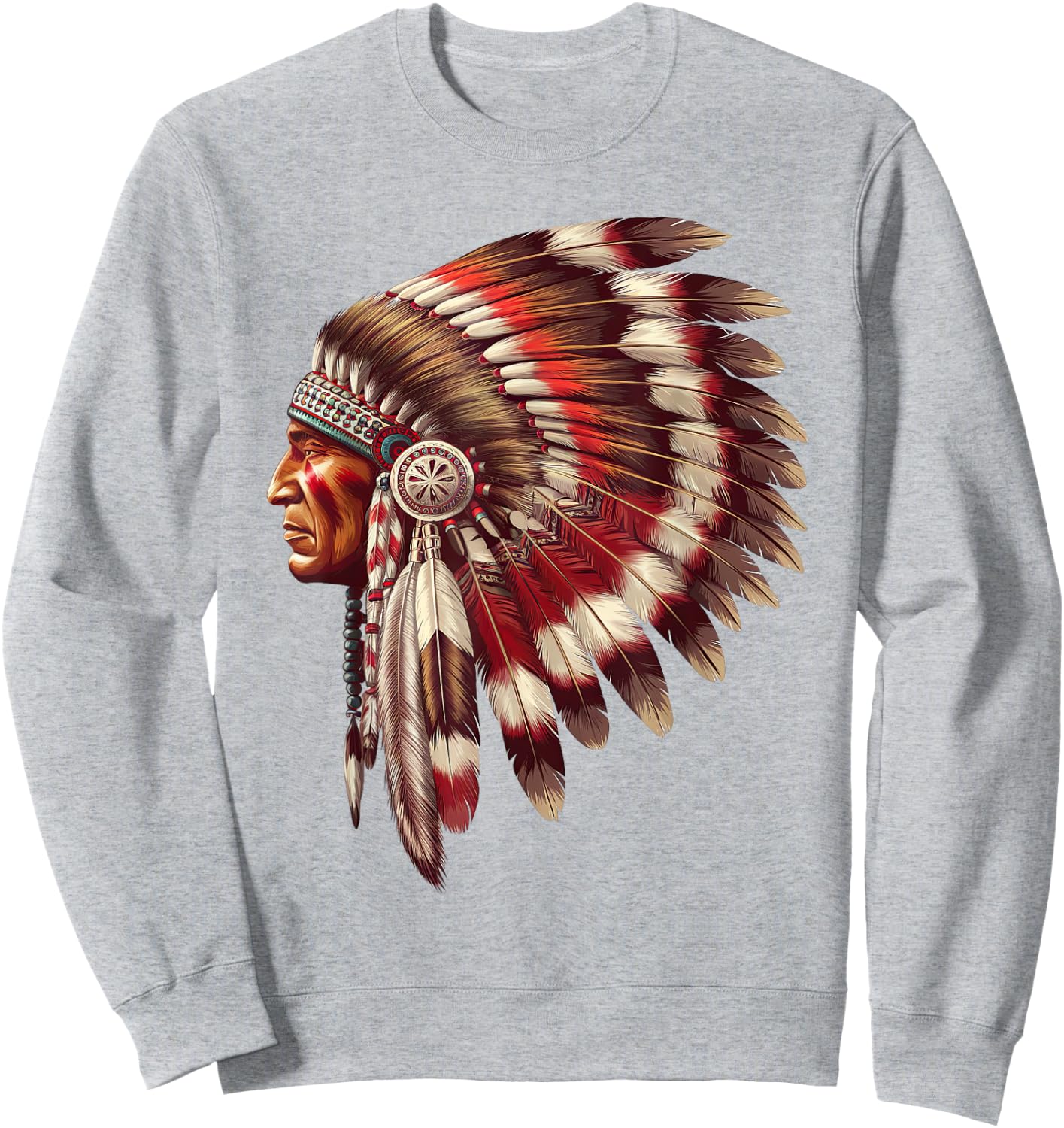 Native American Chief Headdress Intricate Feather Heritage Sweatshirt - Sweatshirt | Ash