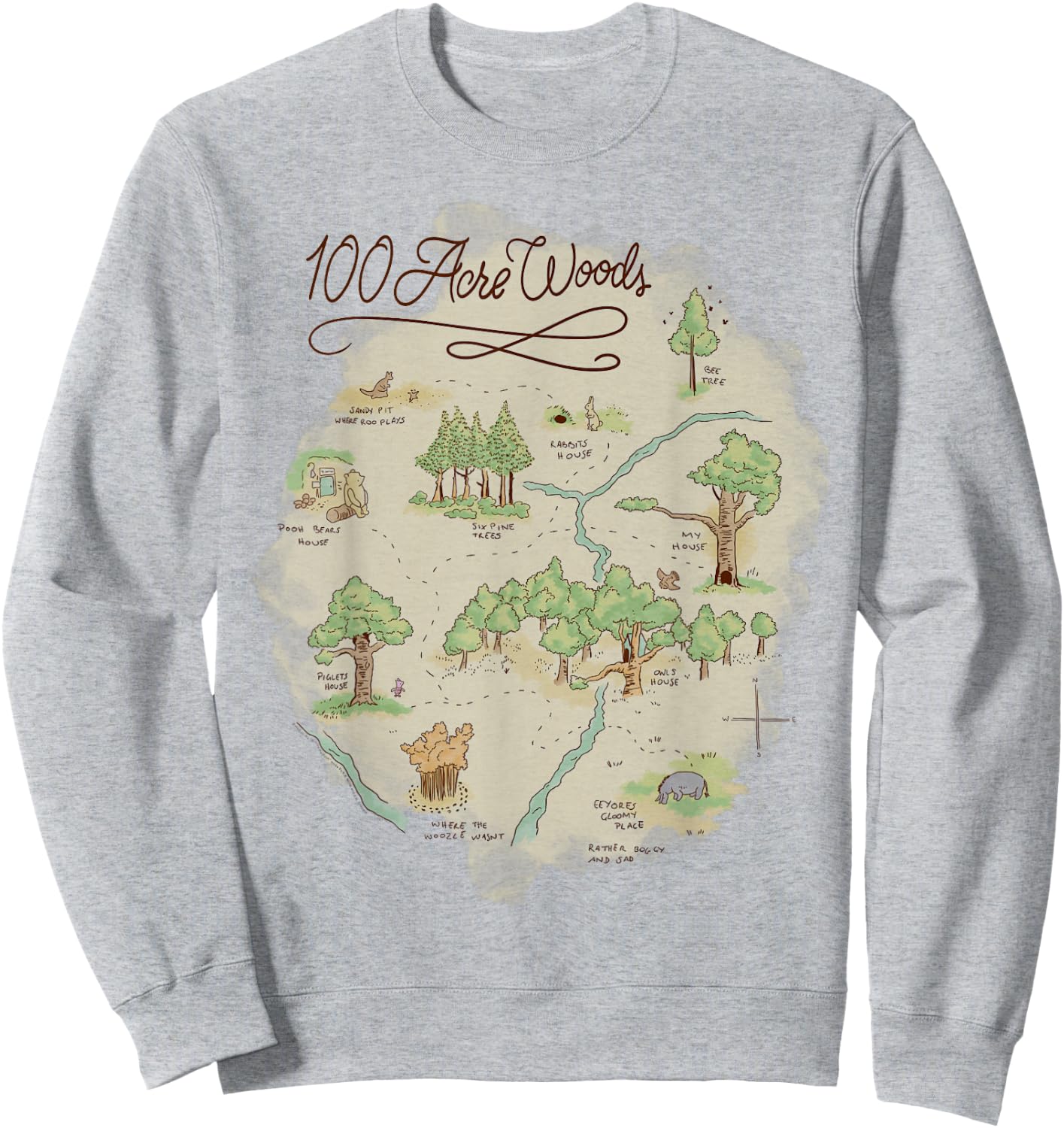 Disney Winnie The Pooh 100 Acre Woods Map Sweatshirt - Sweatshirt | Ash