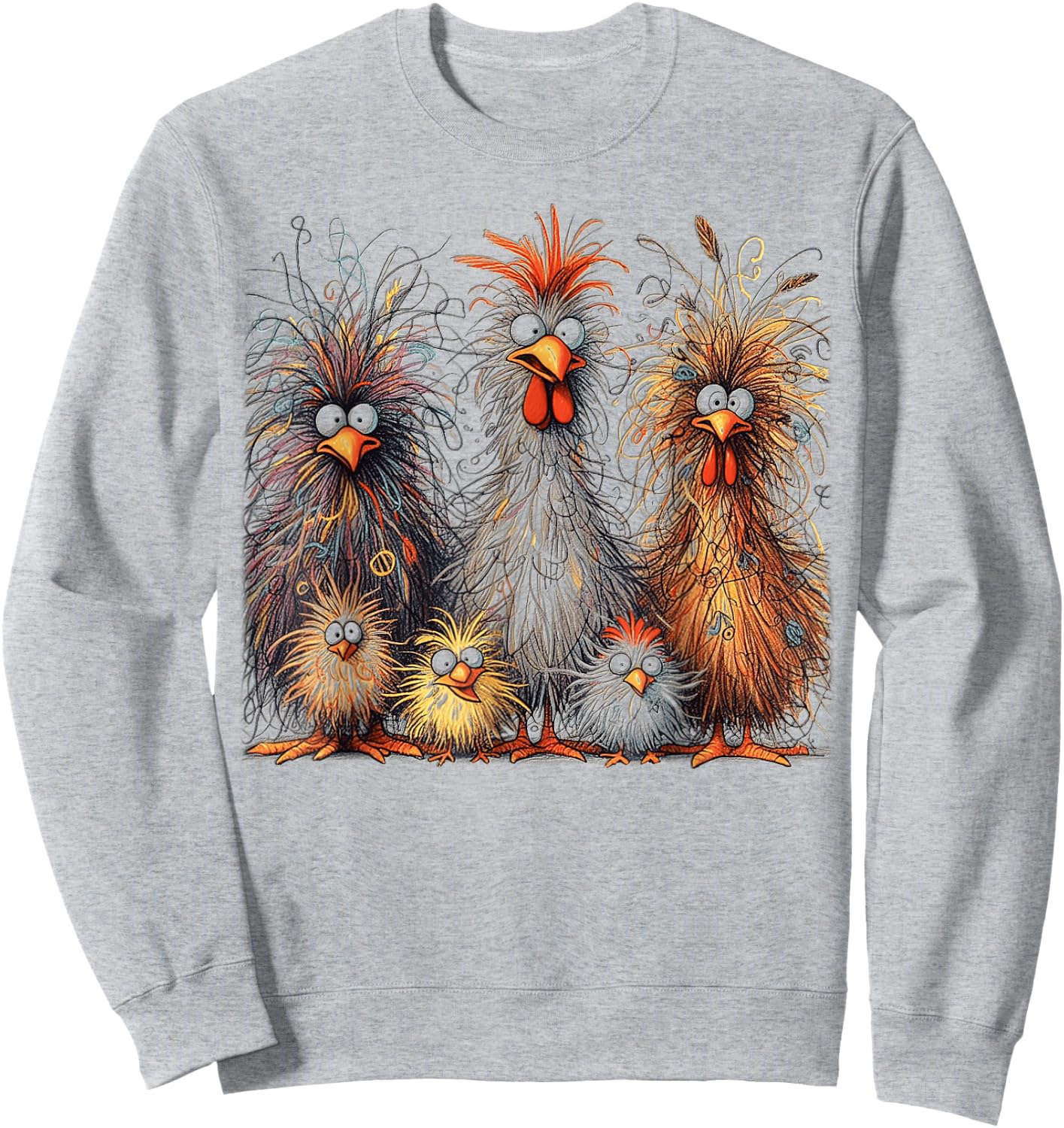 Eagerlys Colorful Funny Chicken Art, Crazy Chicken Family Sweatshirt - Sweatshirt | Ash
