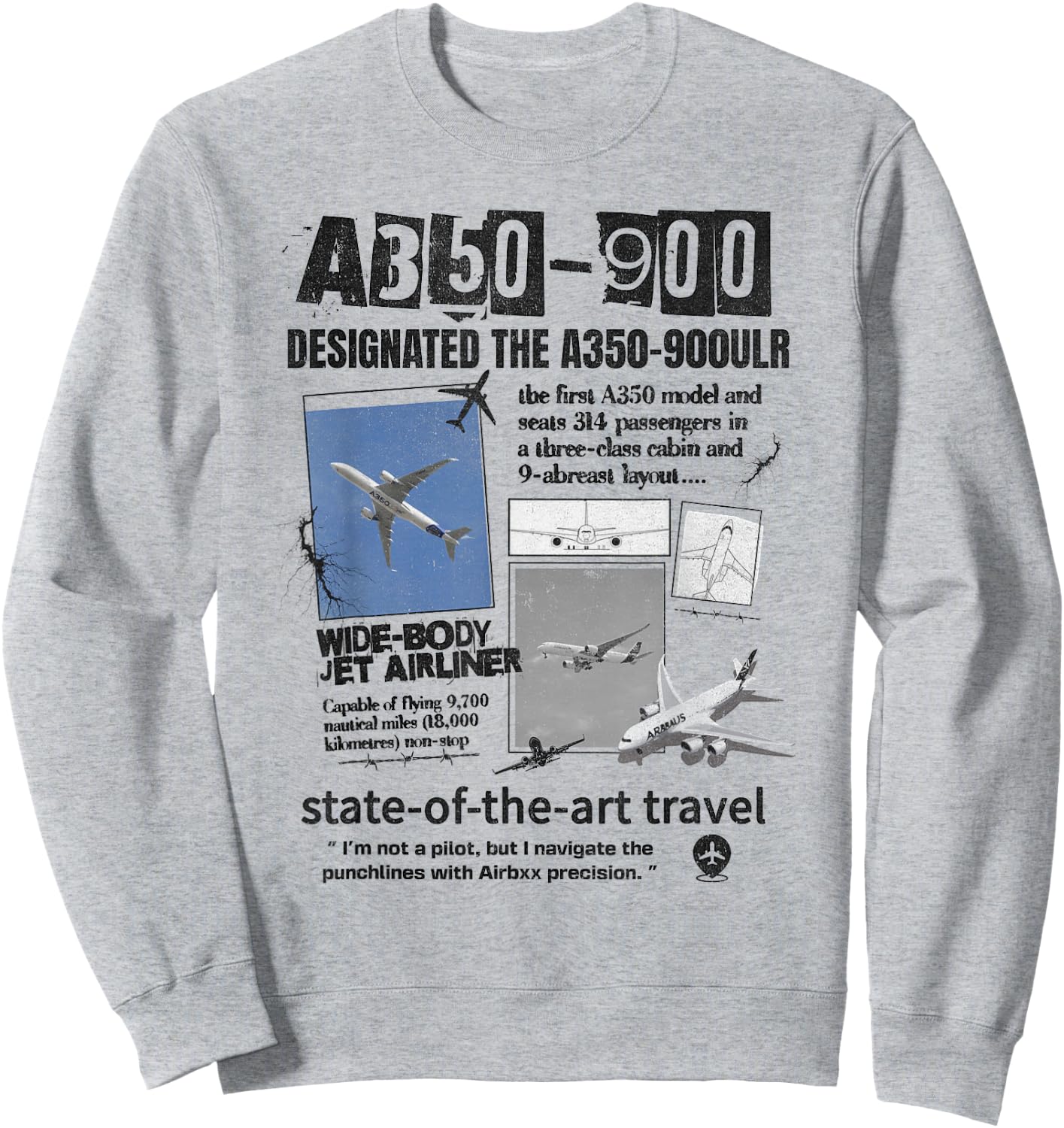 A350-900 Airbus Black Aircraft Sweatshirt - Sweatshirt | Ash