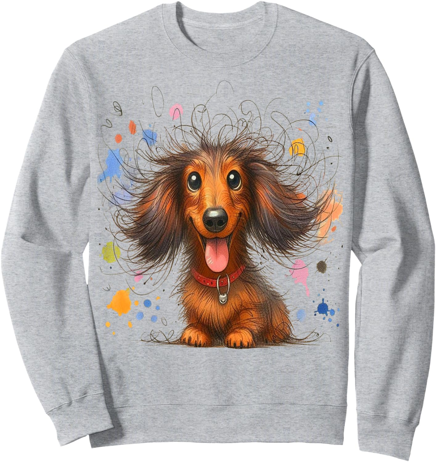 Dachshund Dog Art Eagerlys wild ruffled hair dog painting Sweatshirt - Sweatshirt | Ash