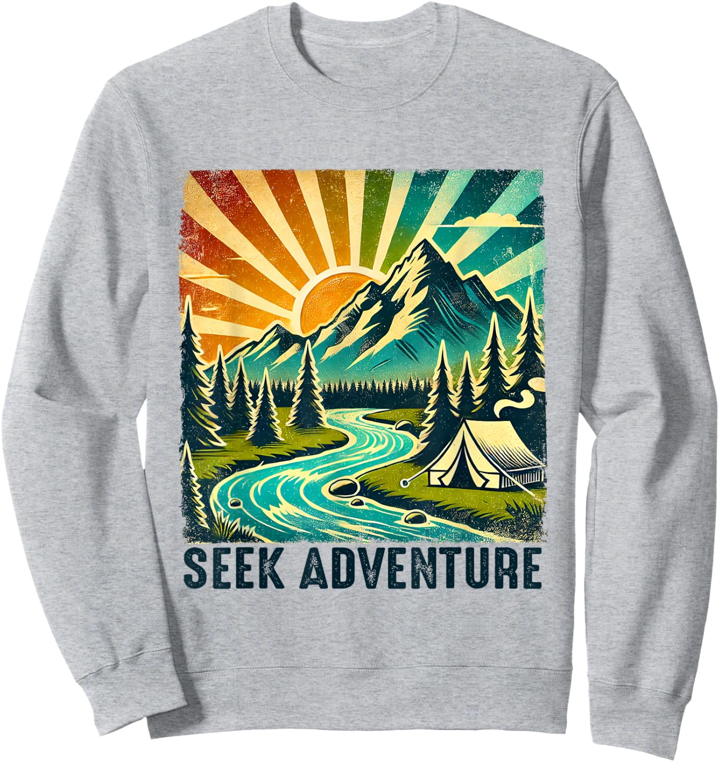 Seek Adventure Vintage Mountain Camping Hikers Trekkers Sweatshirt - Sweatshirt | Ash