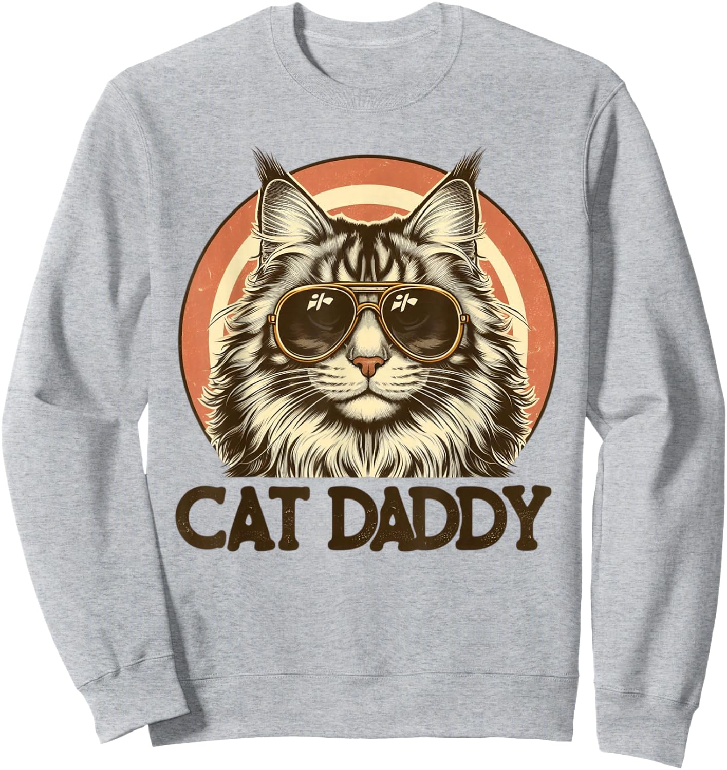 Cat Daddy Cool Maine Coon Cat Father's Day Retro Cat Dad Sweatshirt - Sweatshirt | Ash
