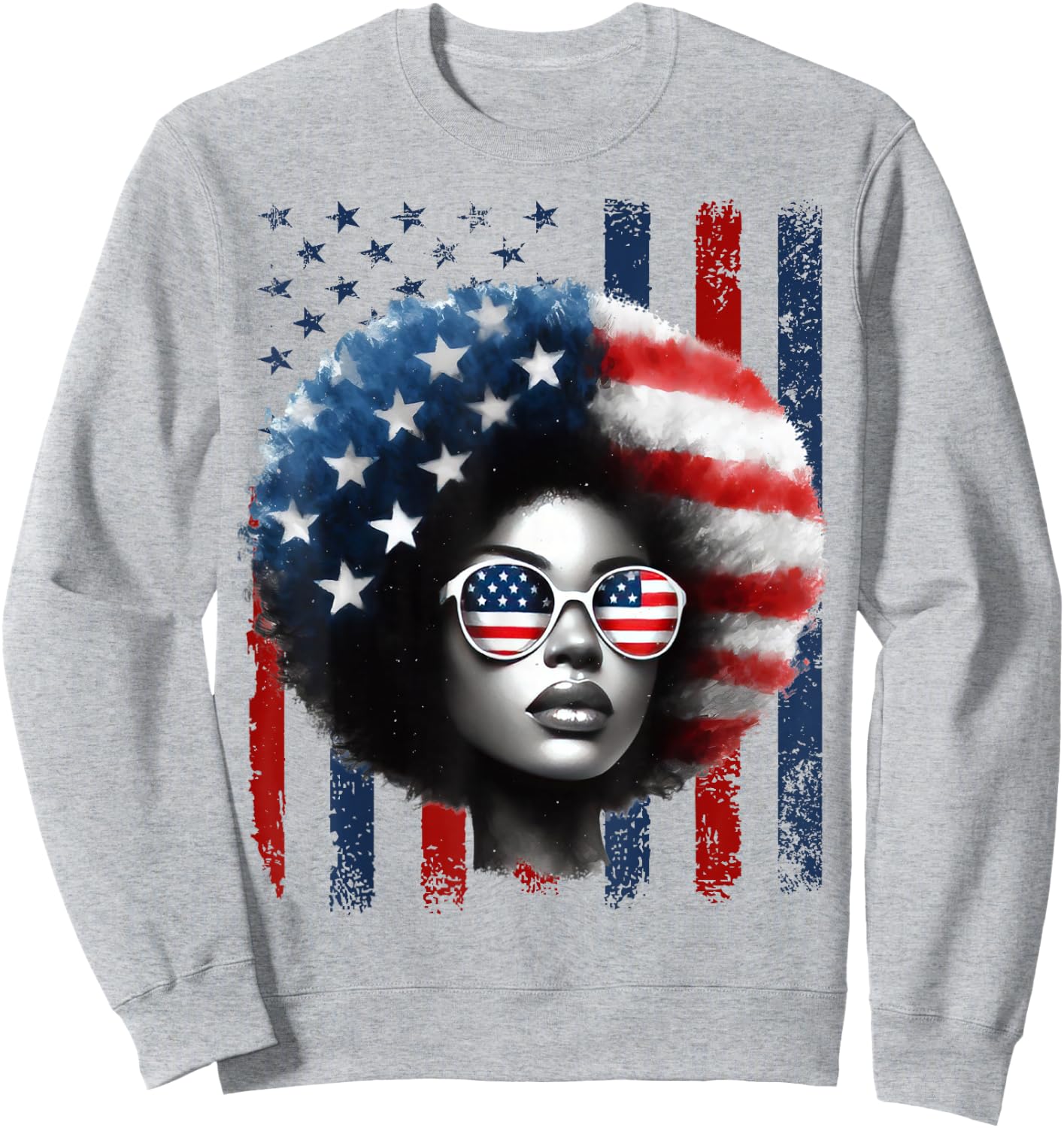 Black African American Women Patriotic Messy Bun 4th of July Sweatshirt - Sweatshirt | Ash