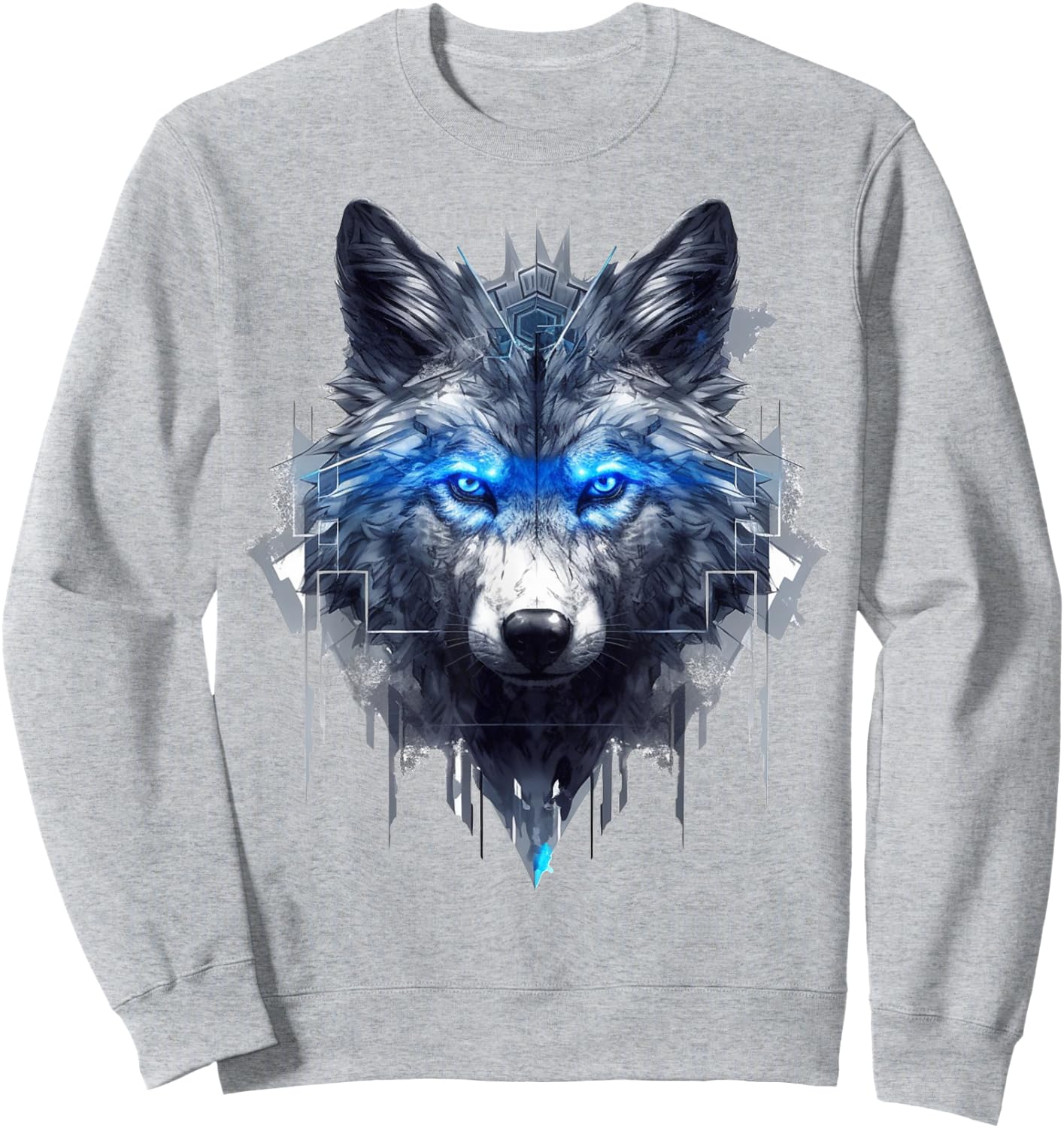 Wolf Fantasy, Blue Eyes, Art Animal Motif, Wolf Sweatshirt - Sweatshirt | Ash