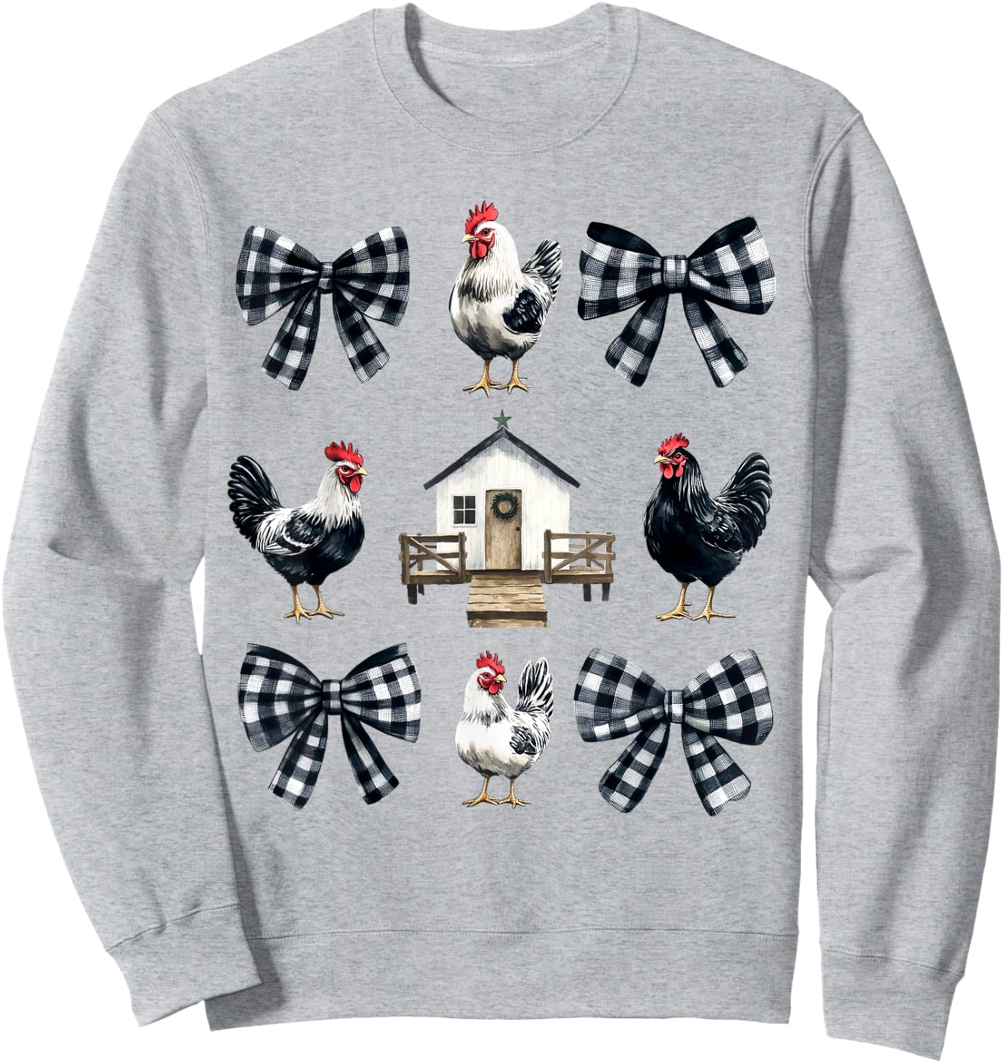 Chicken Farm Funny Aesthetic Bows Clothing Girly -Kids -Adults Grey Small Chicken Coquette Bows Design Classic Fit Sweatshirt - Sweatshirt | Ash