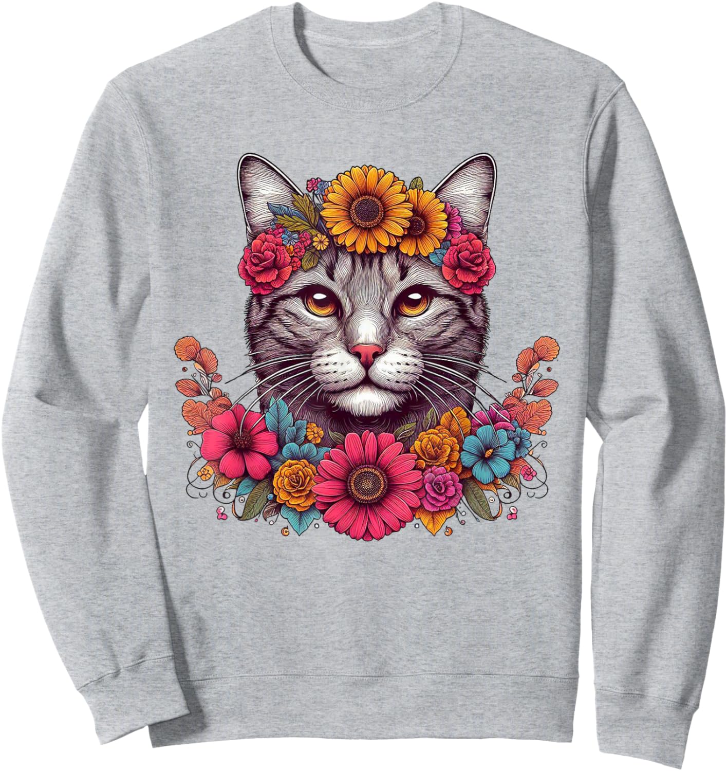 Cat Flower Crown Floral Men Women Kids Sweatshirt - Sweatshirt | Ash