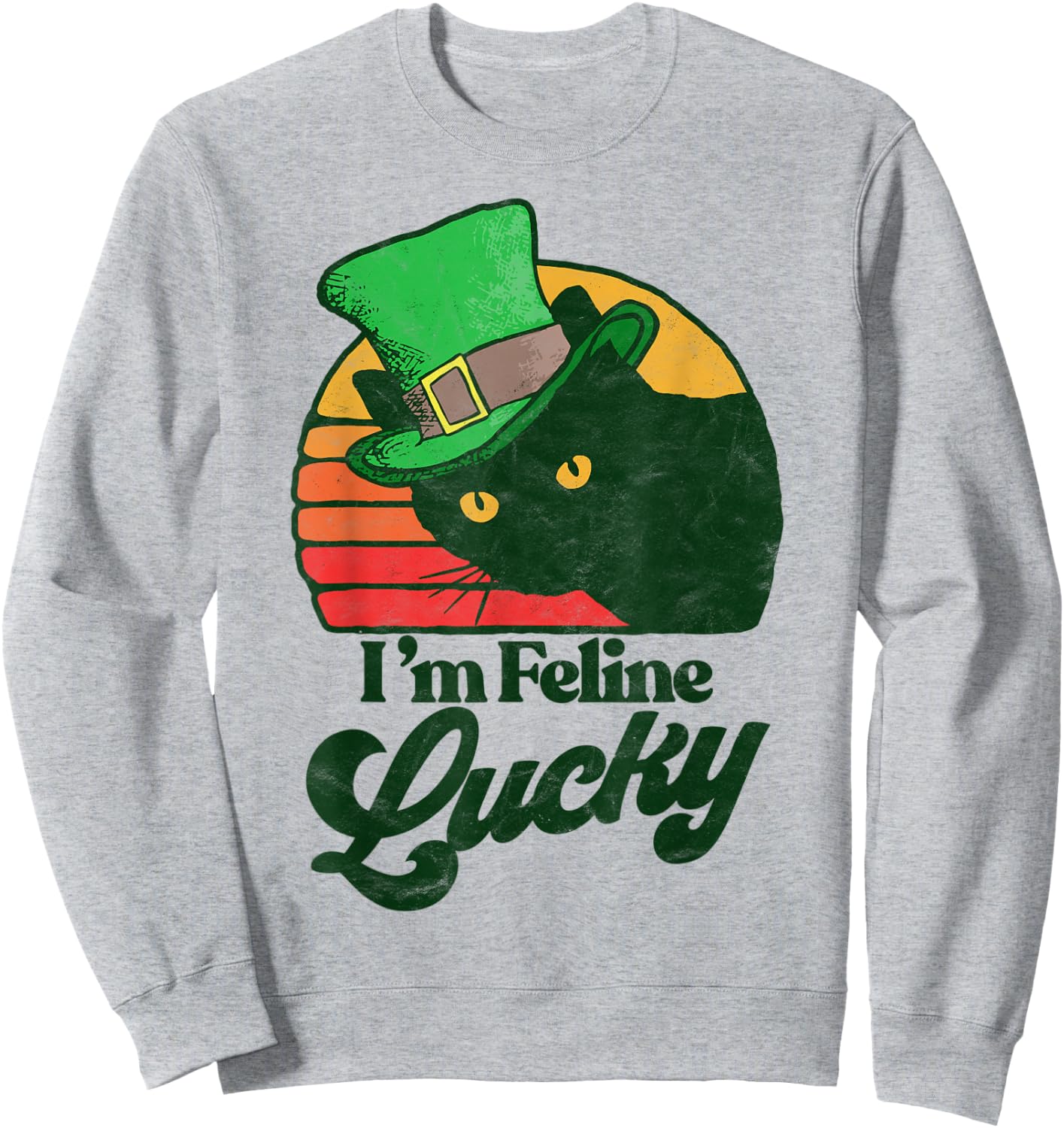 Feline Lucky Vintage St Patricks Day Funny Cat Distressed Women Kids Sweatshirt - Sweatshirt | Ash