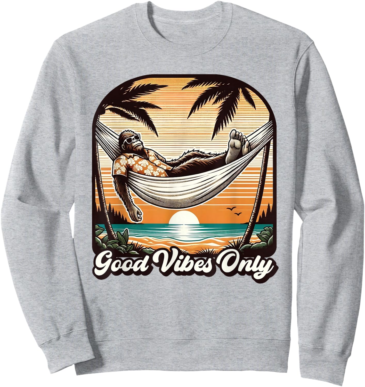 Funny Bigfoot Sasquatch Hawaiian Retro Beach Vacation Men Sweatshirt - Sweatshirt | Ash