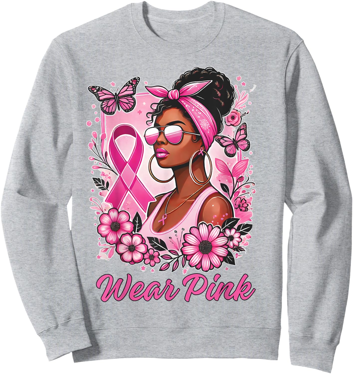 Breast cancer awareness Wear Pink African American support Sweatshirt - Sweatshirt | Ash