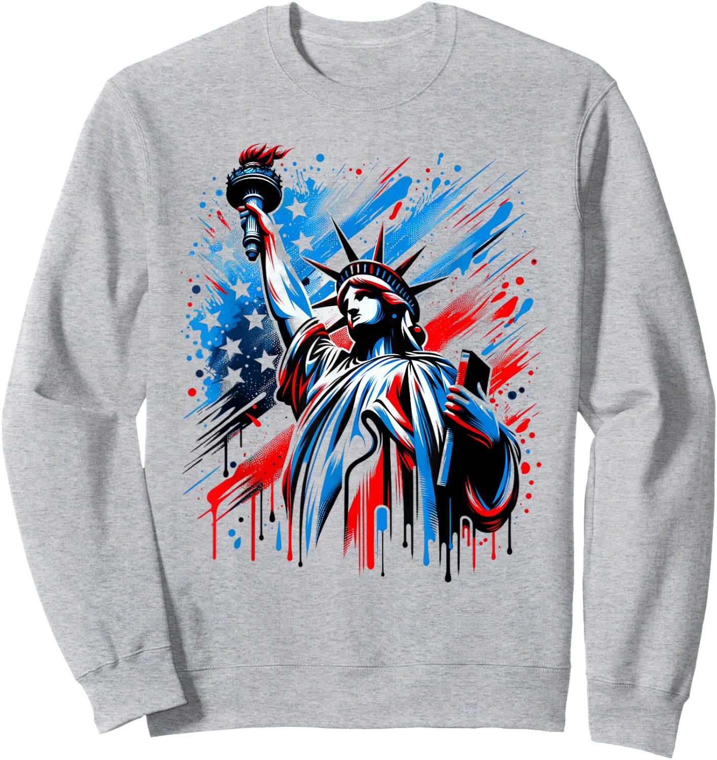 Statue of Liberty Paint Splatter American Flag USA Pride Sweatshirt - Sweatshirt | Ash