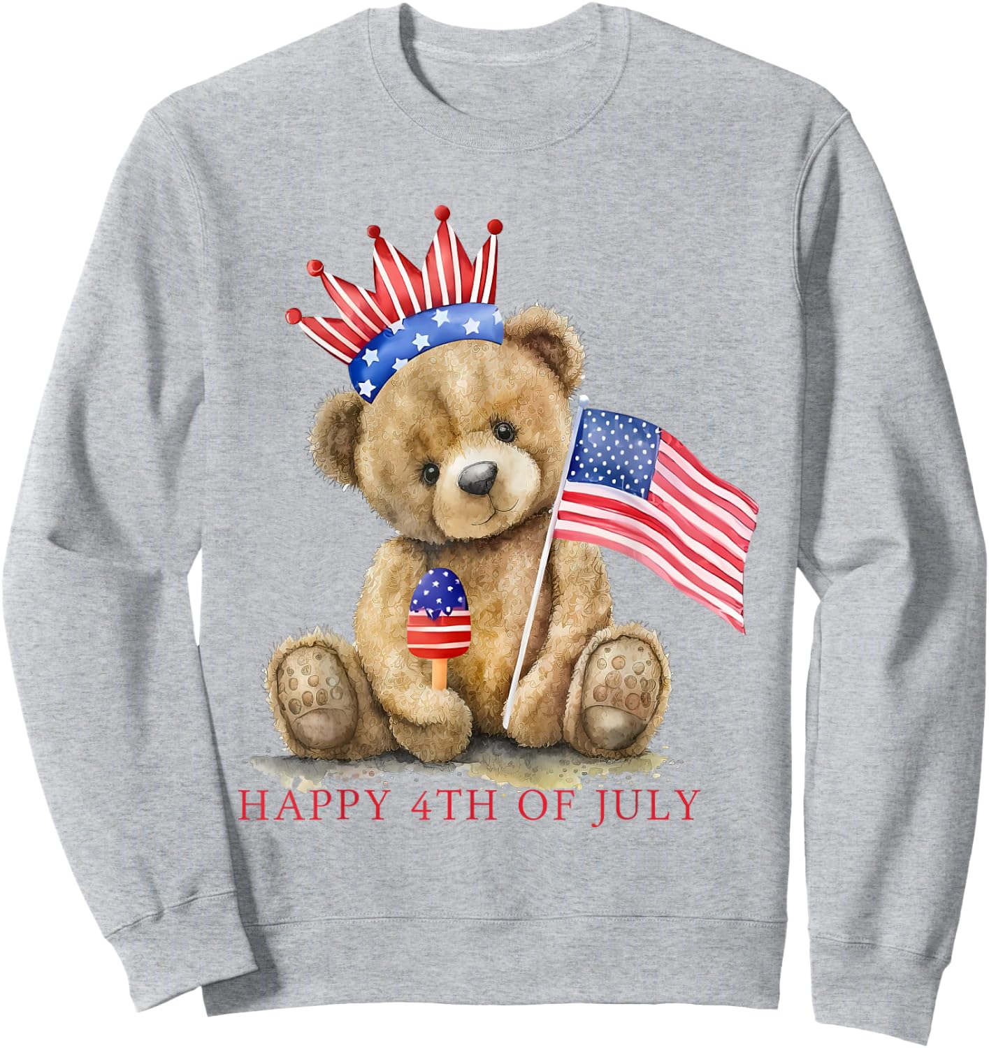 Happy 4th Of July Patriotic Cute Teddy Bear Women Girls Kids Sweatshirt - Sweatshirt | Ash