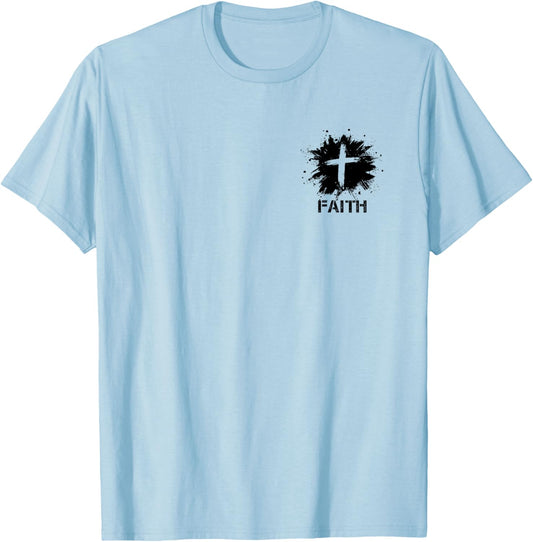 Faith Grunge Small Cross Christian Minimalist Religious T-Shirt - T-Shirt | Light Blue