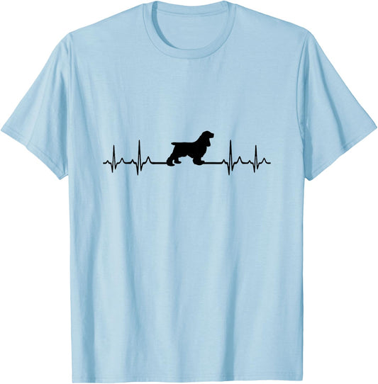 Heartbeat Dog - ECG Pulse Cocker Spaniel T-Shirt - T-Shirt | Light Blue