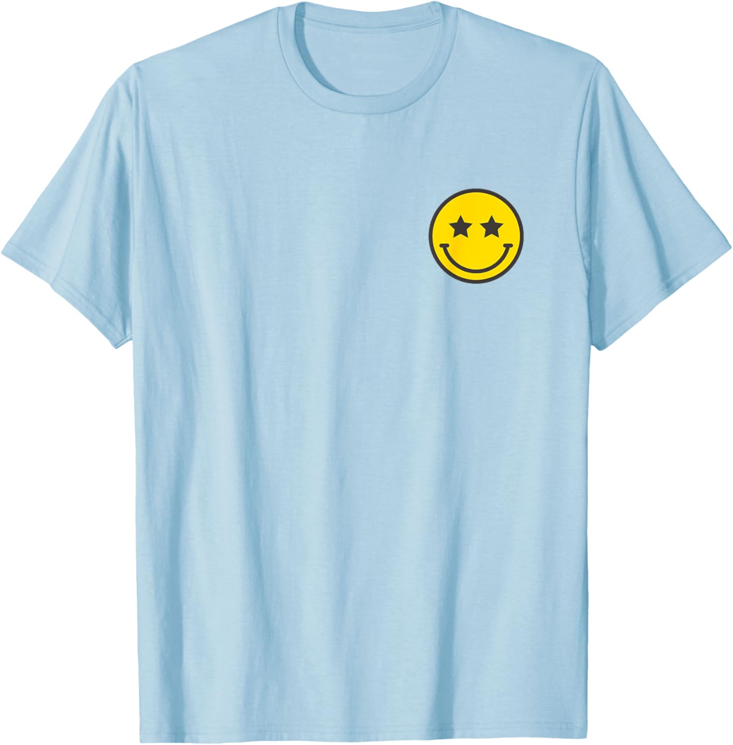 Minimalist Star Eyes Happy Smiling Smile Face Pocket Logo T-Shirt - T-Shirt | Light Blue