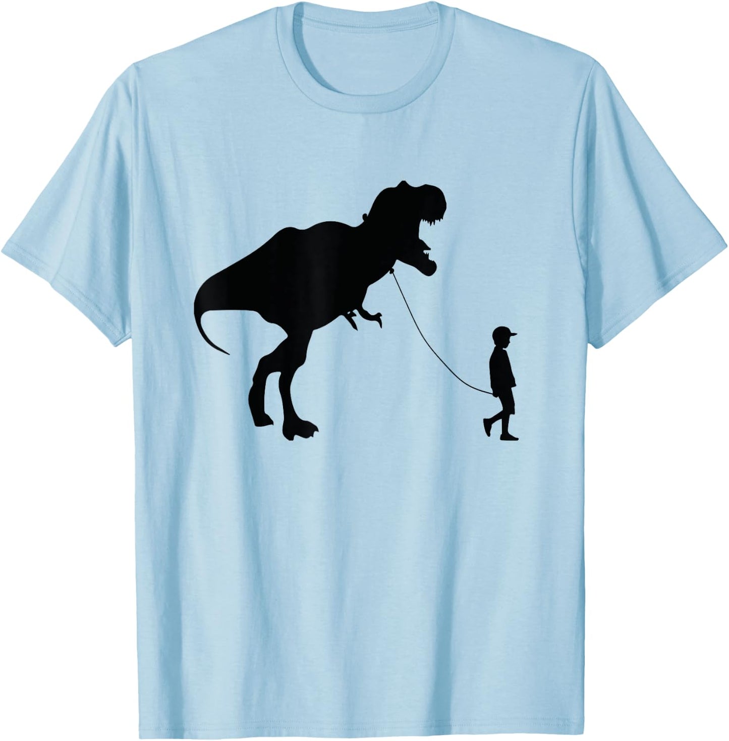 Funny TRex Pet Dinosaur little Boy Walking TREX on a Leash T-Shirt - T-Shirt | Light Blue
