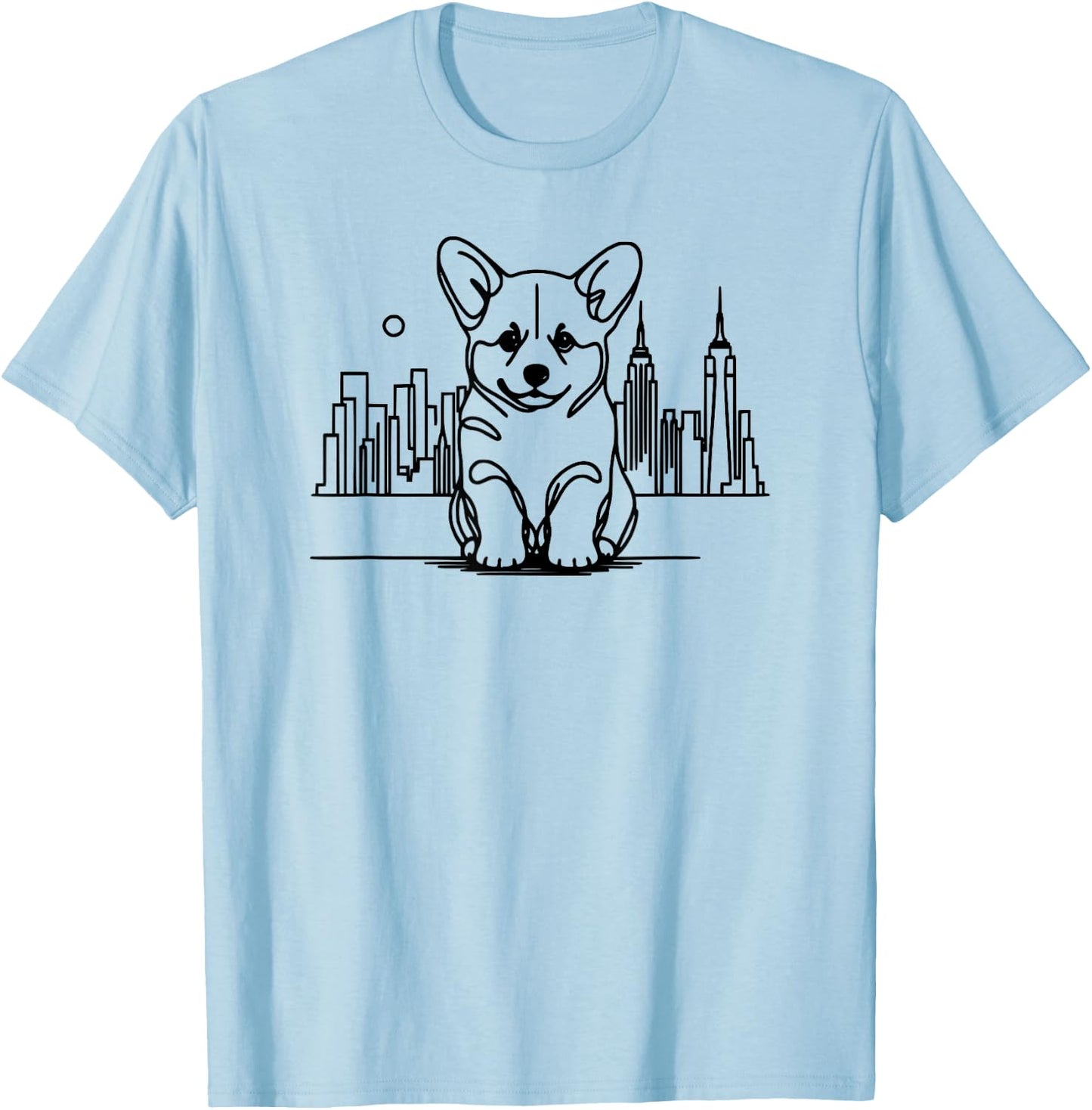 Welsh Corgi dog in New York City gifts, NYC skyline art T-Shirt - T-Shirt | Light Blue