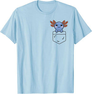 Axolotl Gifts, Pop up Axolotl, Pocket Axolotl T-Shirt - T-Shirt | Light Blue