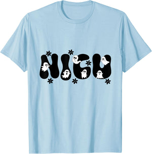Groovy NICU Nurse Halloween Ghost Boo Boo Crew Night shift T-Shirt - T-Shirt | Light Blue