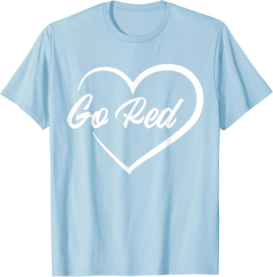 February Heart Disease Awareness Month Red Heart American T-Shirt - T-Shirt | Light Blue