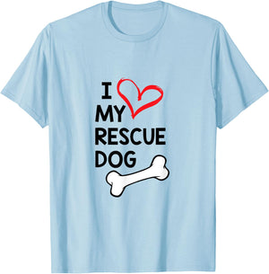 I Love My Rescue Dog Black Text T-Shirt - T-Shirt | Light Blue