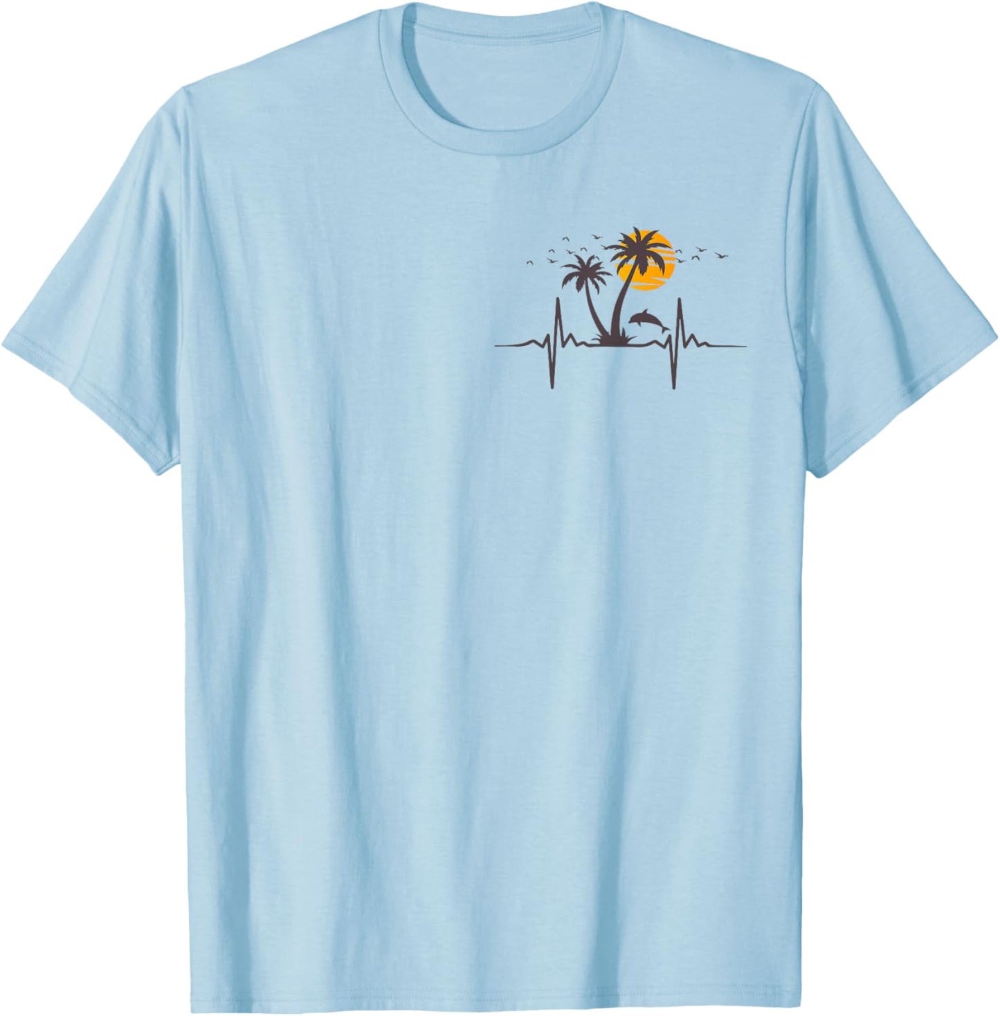 Palm Trees Beach Heartbeat Island Dolphin Tropical Retro Women Girls Kids T-Shirt - T-Shirt | Light Blue