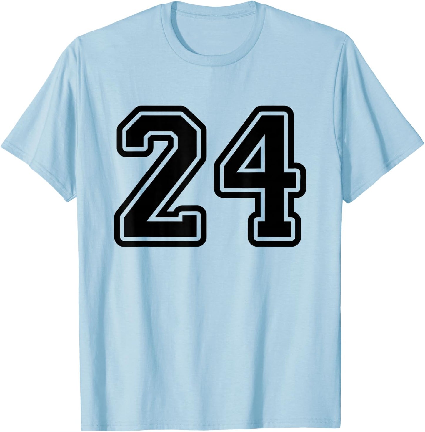 Number #24 Black Sport Varsity Number 24 T-Shirt - T-Shirt | Light Blue