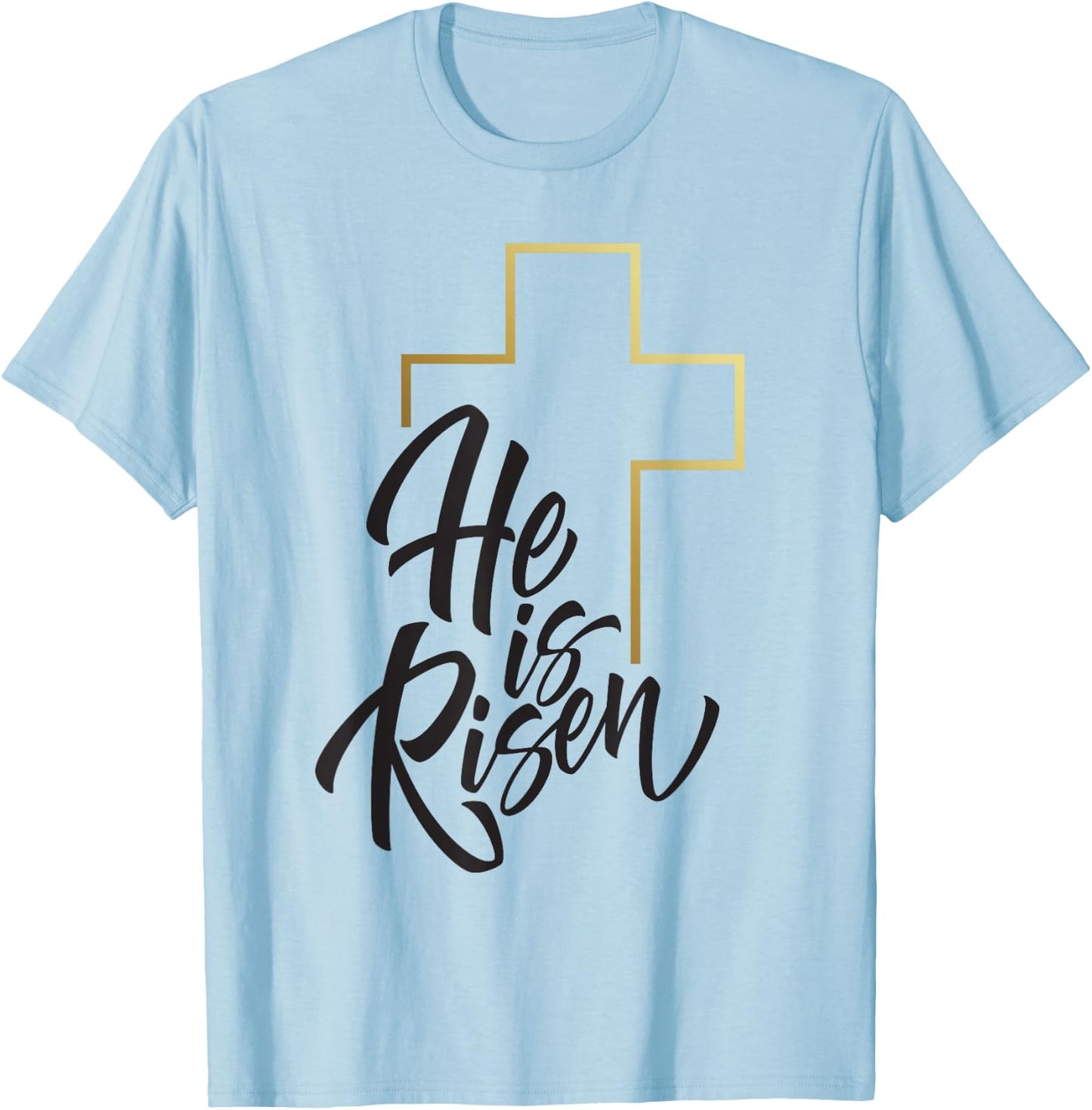 Happy Easter Shirt He Is Risen Jesus Cross Scripture Matthew T-Shirt - T-Shirt | Light Blue