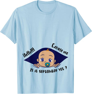 Excuse Me Is It September Yet Pregnancy Baby Announcement T-Shirt - T-Shirt | Light Blue