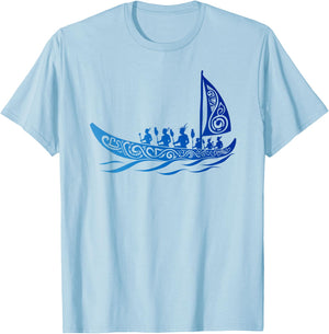 Tribal Hawaiian Outrigger Canoe Shirt - Hawaiian Tribal T-Shirt - T-Shirt | Light Blue