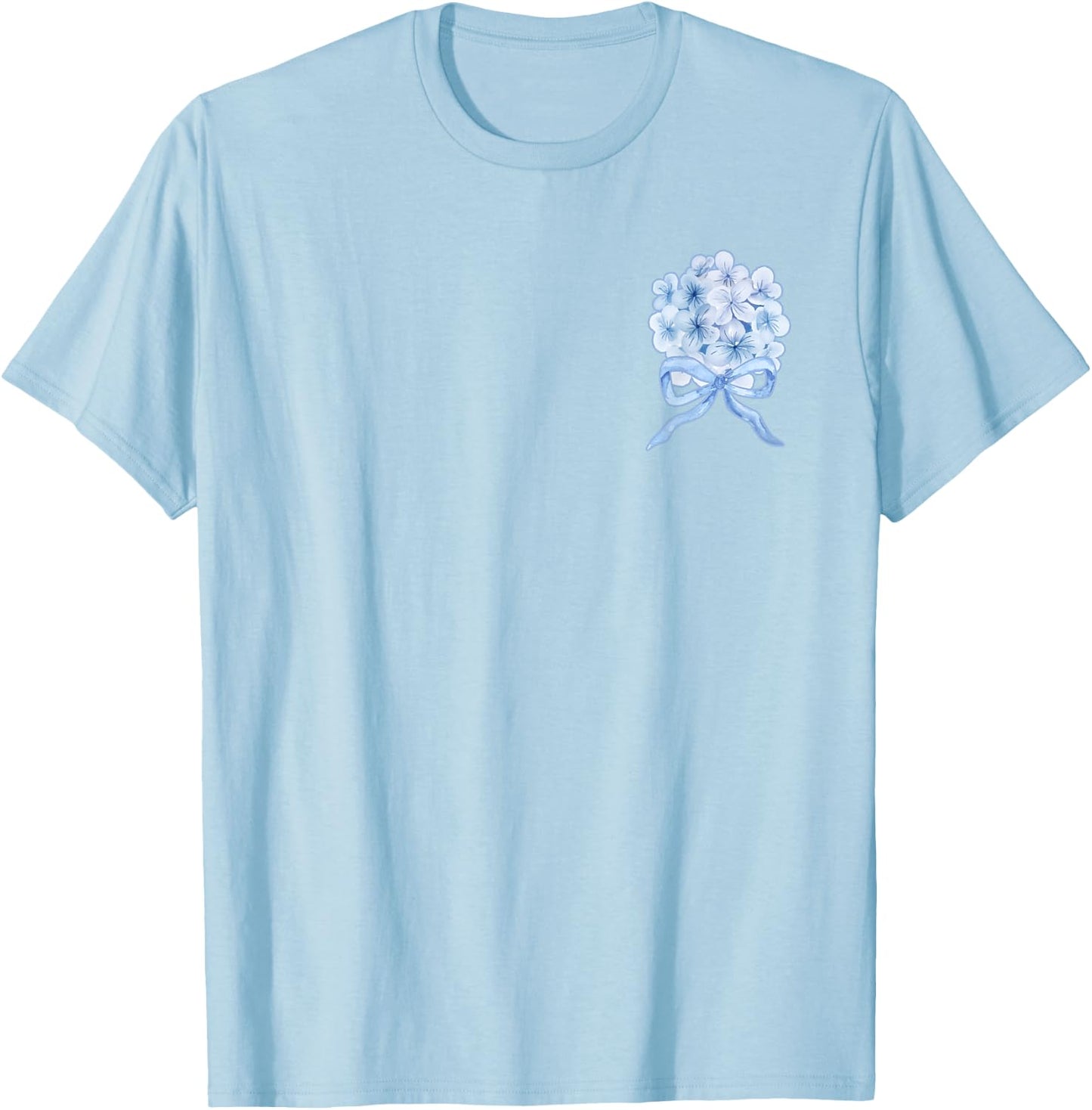 Grandmillennial Blue Hydrangea Bow T-Shirt - T-Shirt | Light Blue