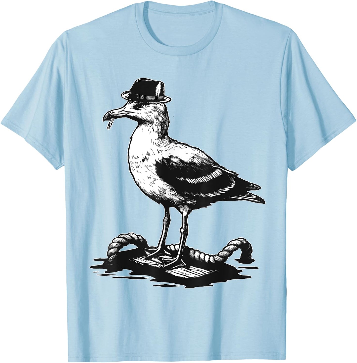 Vintage Seagull Bird Smoking Hat Rope Nautical Design T-Shirt - T-Shirt | Light Blue