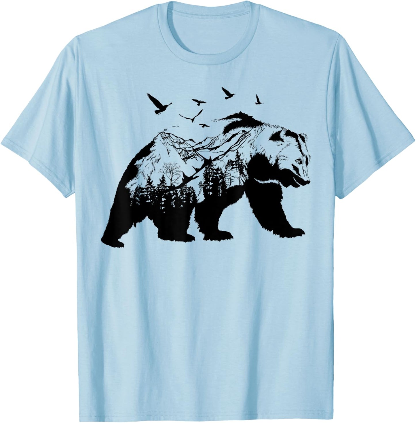 Bear Nature Outdoor Mountains Forest Trees Bear Wildlife T-Shirt - T-Shirt | Light Blue