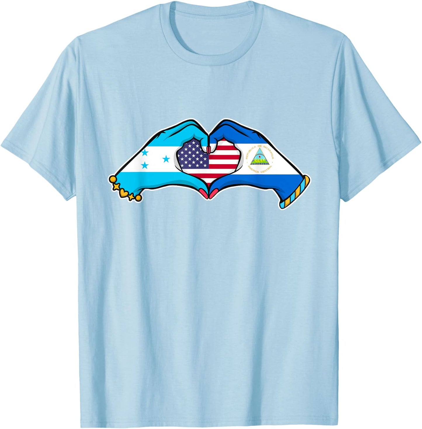 Heart hands Nicaragua, Honduras and the USA T-Shirt - T-Shirt | Light Blue