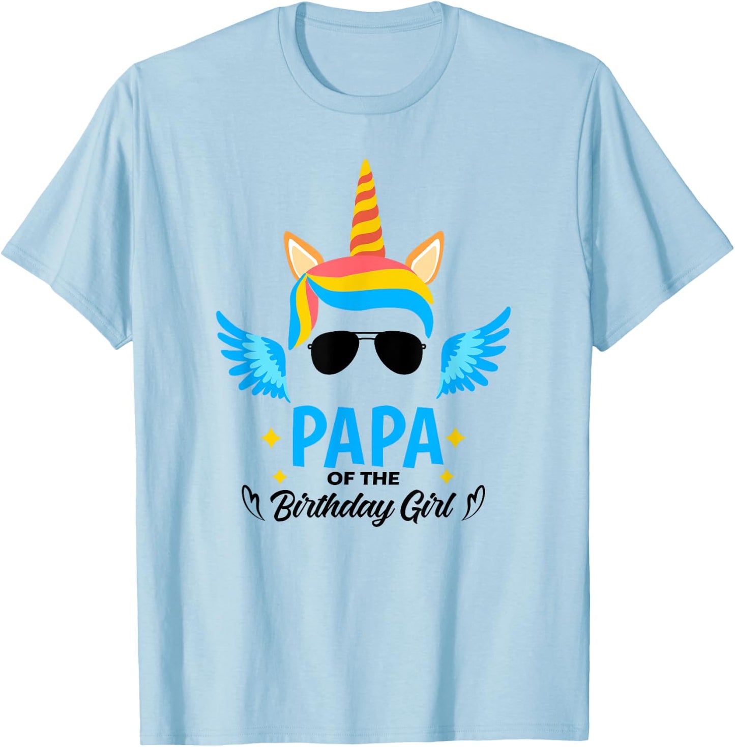 Papa of The Birthday for Girl Father Unicorn First Birthday T-Shirt - T-Shirt | Light Blue