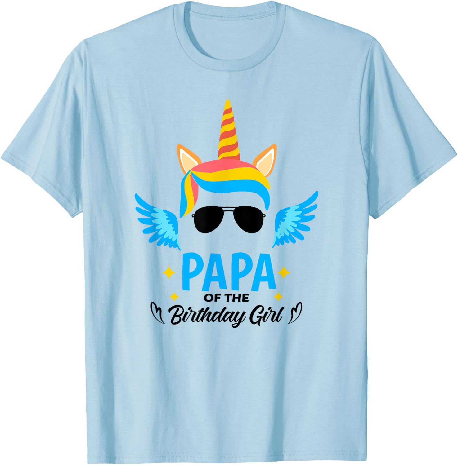 Papa of The Birthday for Girl Father Unicorn First Birthday T-Shirt - T-Shirt | Light Blue