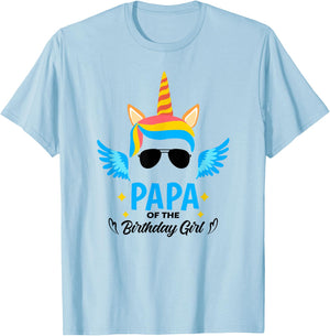 Papa of The Birthday for Girl Father Unicorn First Birthday T-Shirt - T-Shirt | Light Blue