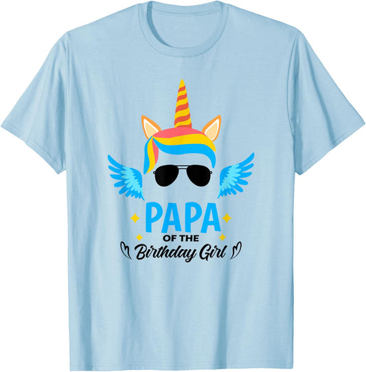 Papa of The Birthday for Girl Father Unicorn First Birthday T-Shirt - T-Shirt | Light Blue
