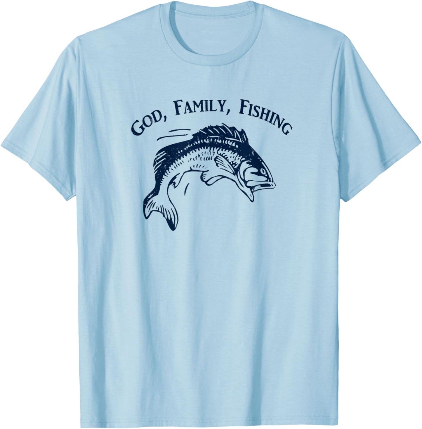 God Family Fishing Christian Fisherman Bass Fish Art Graphic T-Shirt - T-Shirt | Light Blue