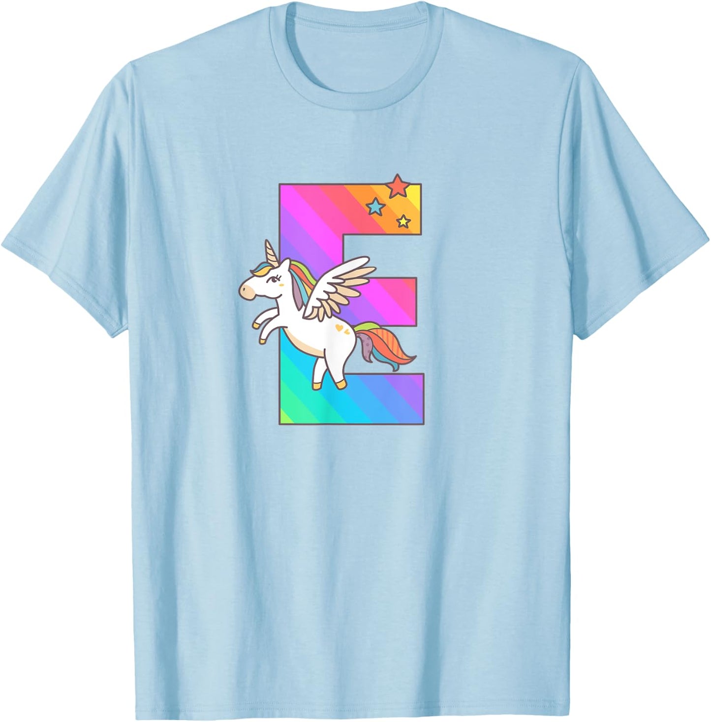 Unicorn Monogram Letter E Initial Cute Girls Birthday Gift T-Shirt - T-Shirt | Light Blue