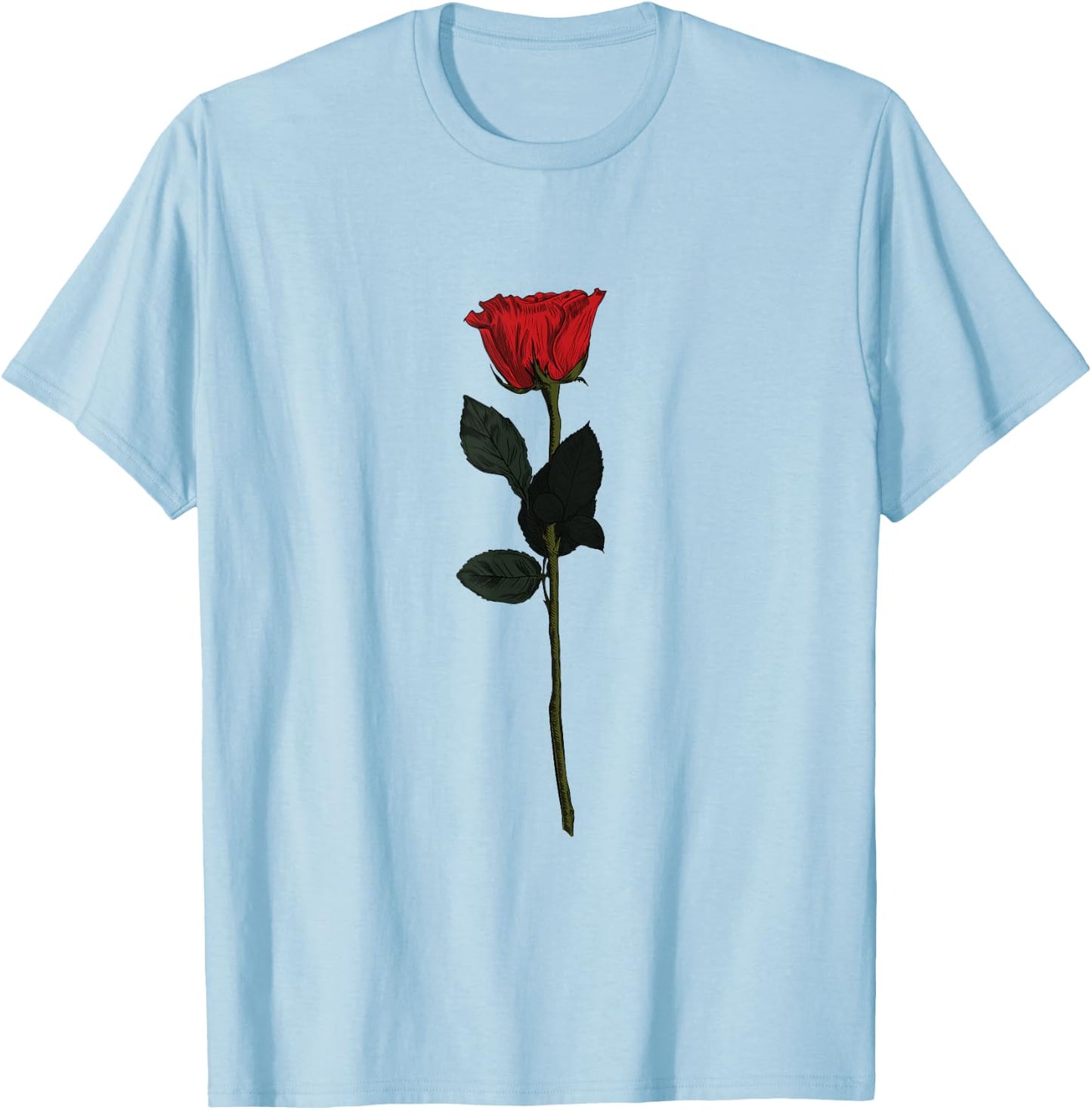 Rose Art Vintage Rose Drawing Thorns Leaf Flower Art Rose T-Shirt - T-Shirt | Light Blue