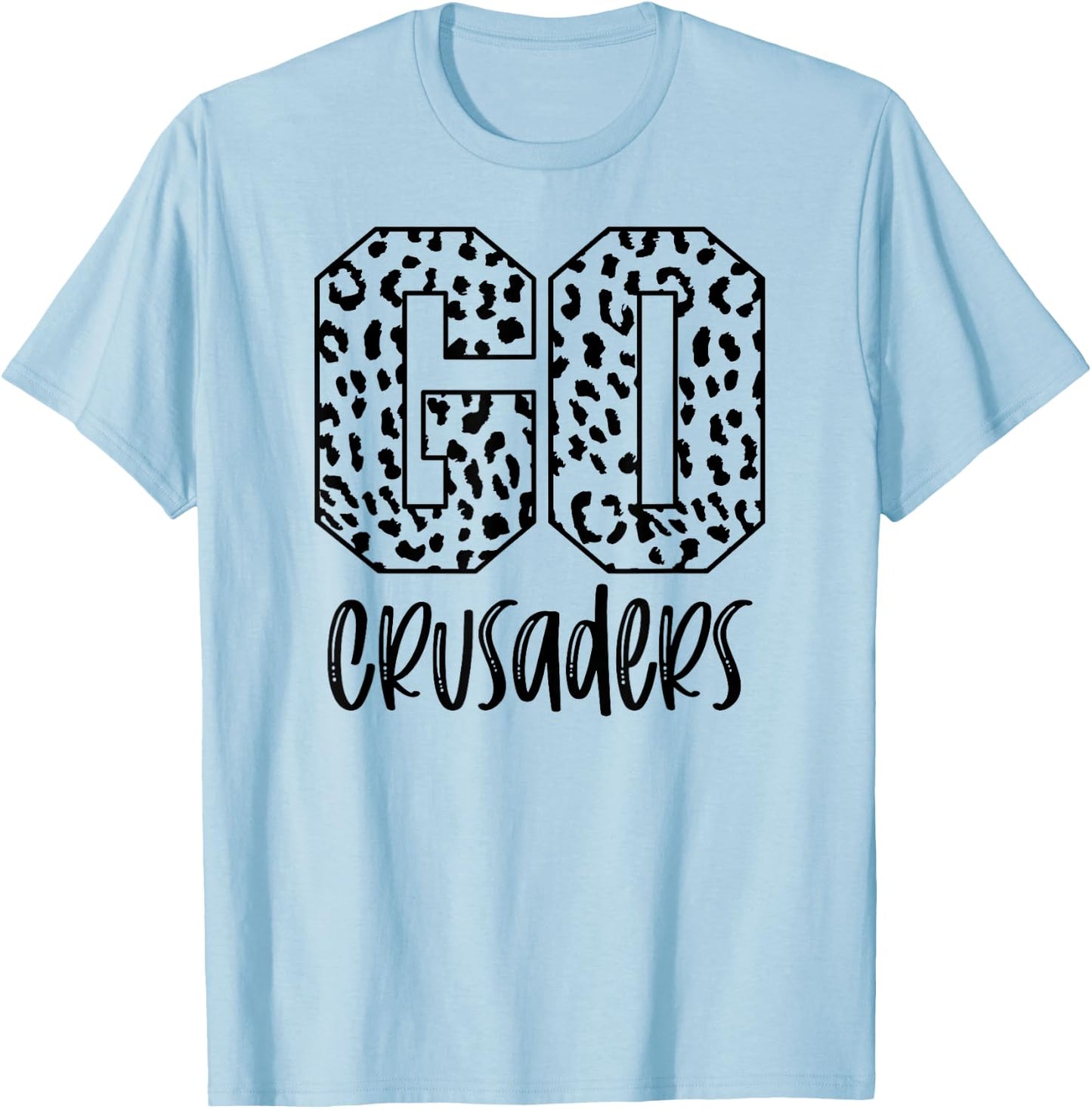 Crusaders Team Mascot School Spirit Game Night Leopard Print T-Shirt - T-Shirt | Light Blue