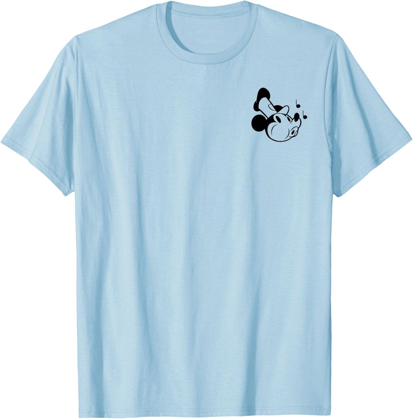 Disney Steamboat Willie Retro Mickey Small Chest Pocket Logo T-Shirt - T-Shirt | Light Blue