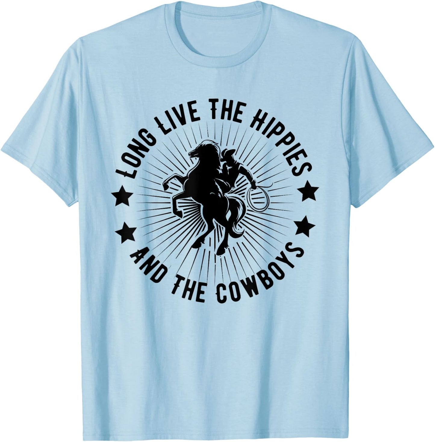 Long Live Hippies Cowboy Vintage Country Western Rodeo Horse T-Shirt - T-Shirt | Light Blue