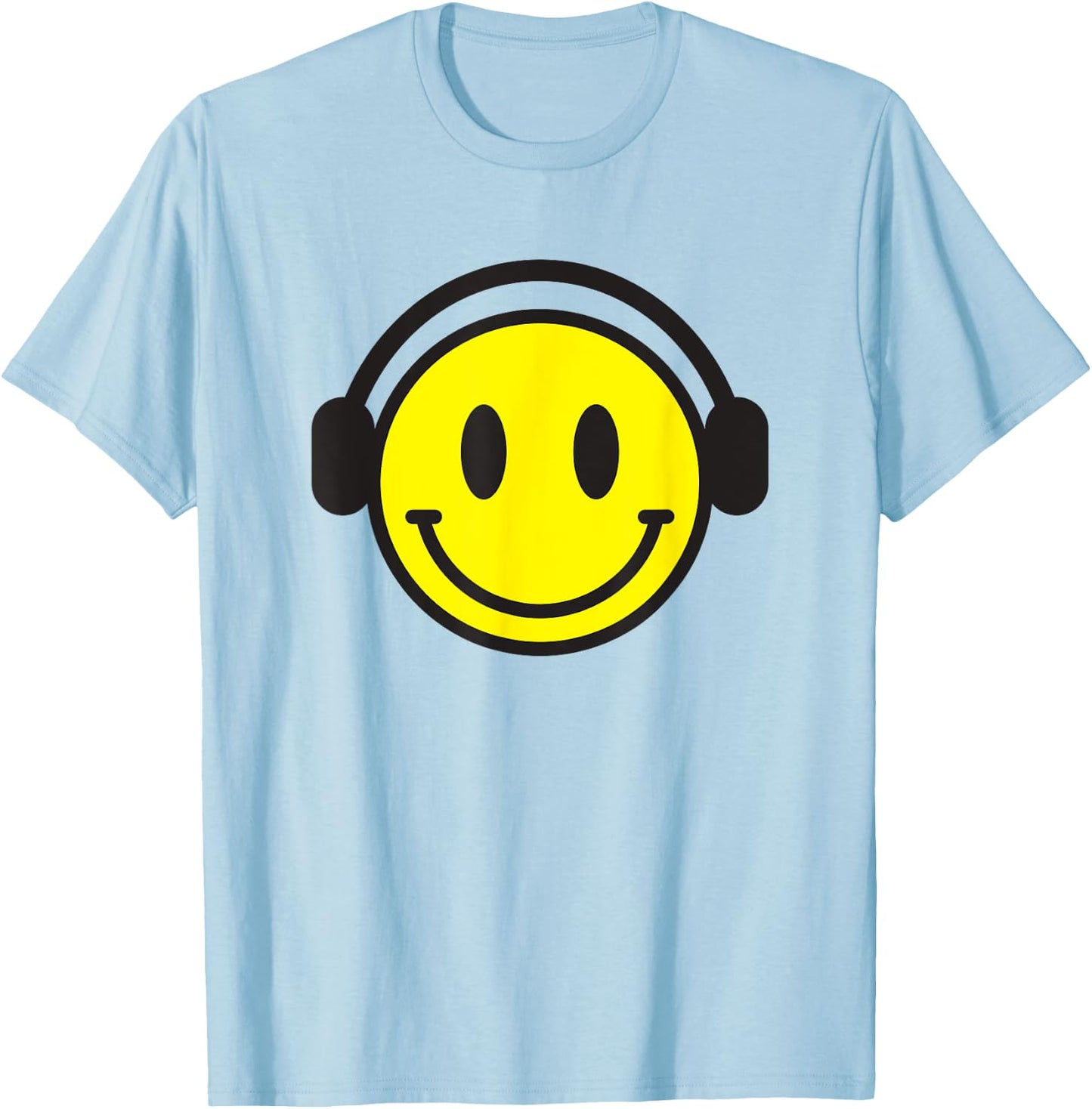Retro Happy Face 70s Headphones Shirt Cute Music Lovers Fun T-Shirt - T-Shirt | Light Blue