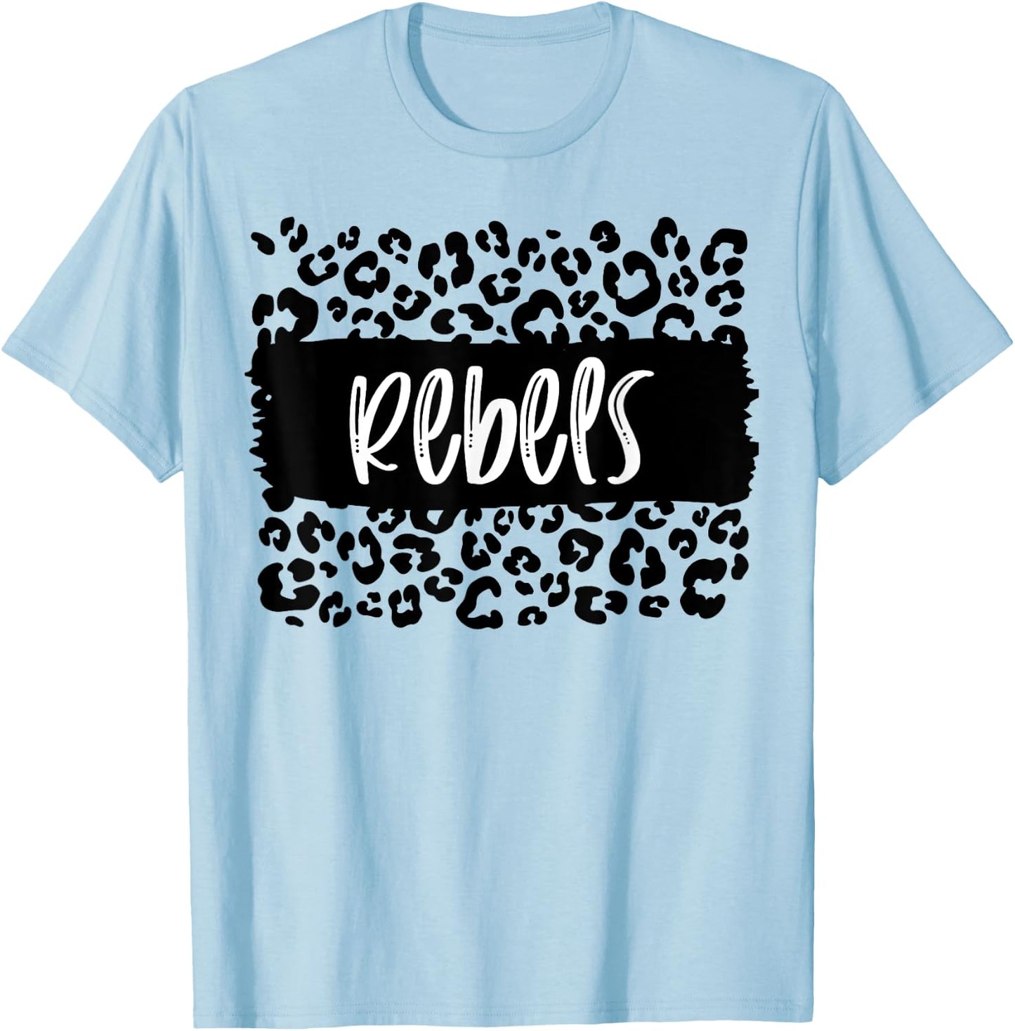 Rebels Team Mascot School Spirit Game Night Leopard Print T-Shirt - T-Shirt | Light Blue