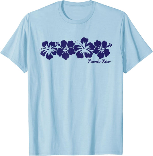 Puerto Rico Hibiscus Flower Boys Girls Vacation Souvenir T-Shirt - T-Shirt | Light Blue