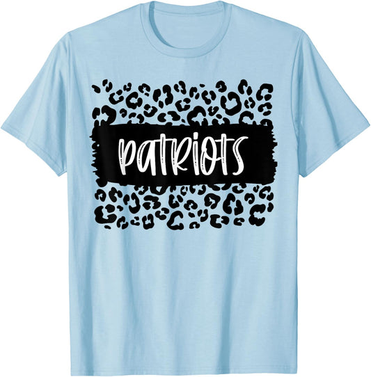 Patriots Team Mascot School Spirit Game Night Leopard Print T-Shirt - T-Shirt | Light Blue