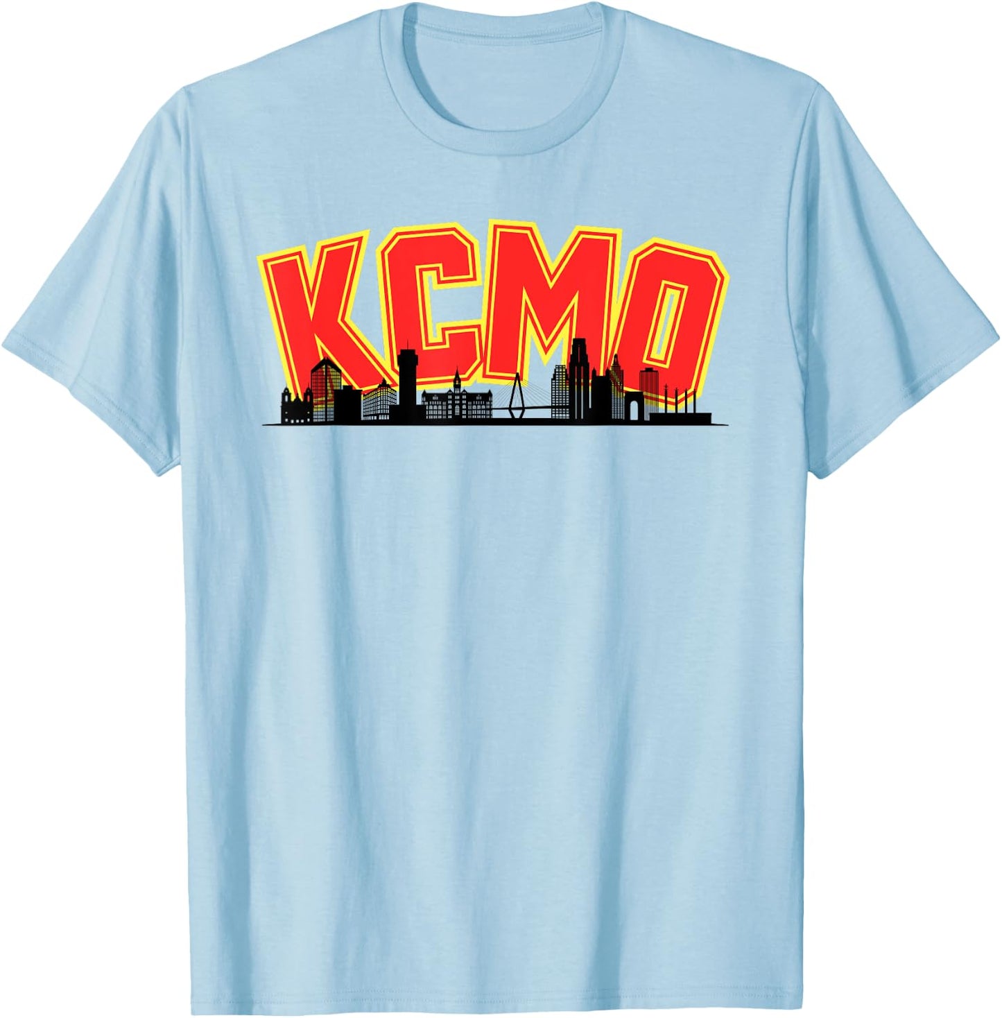 Kansas City Skyline Red Yellow KCMO Kingdom City Sky Design T-Shirt - T-Shirt | Light Blue
